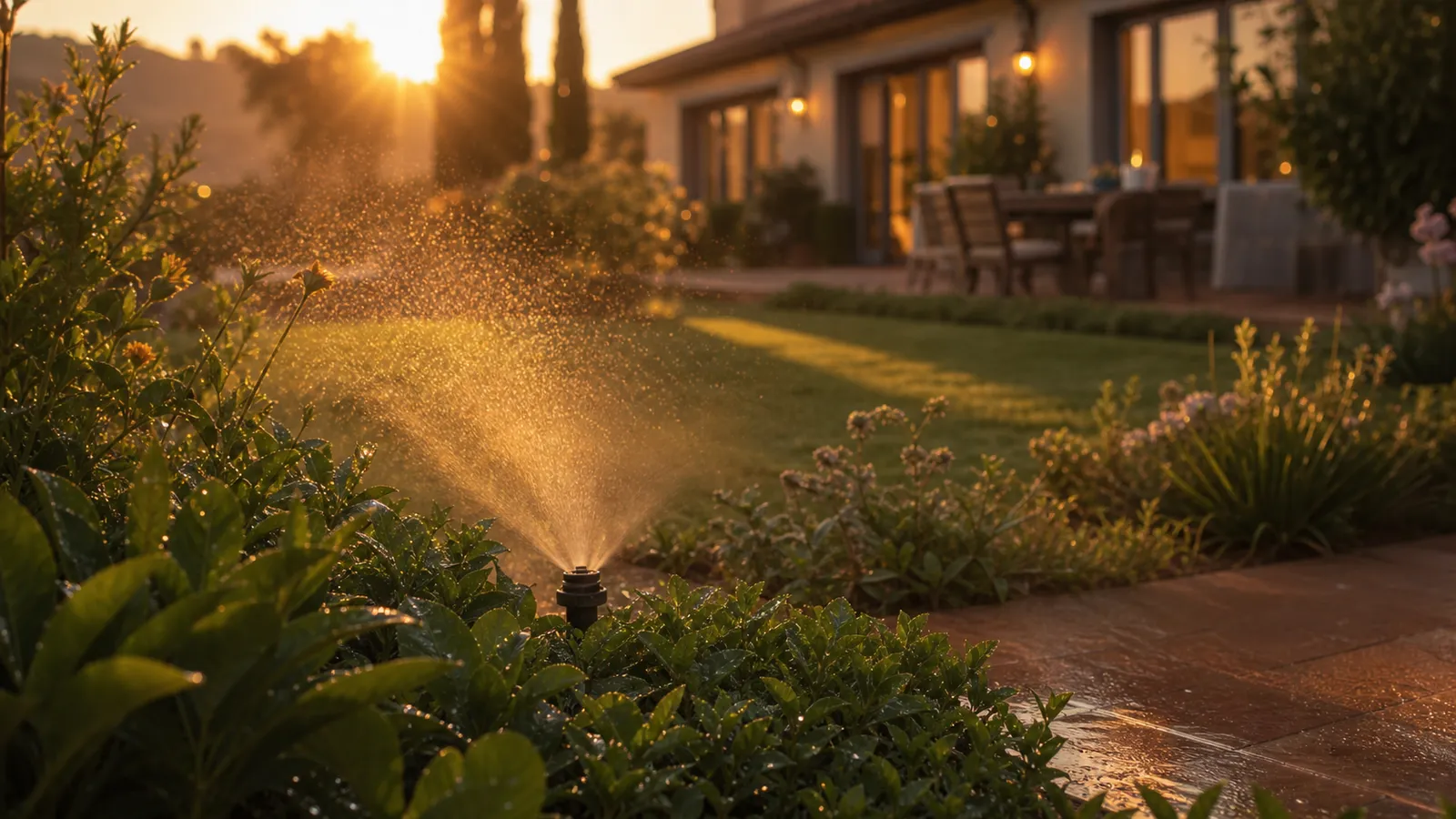 Arrosage automatique du jardin au coucher du soleil
