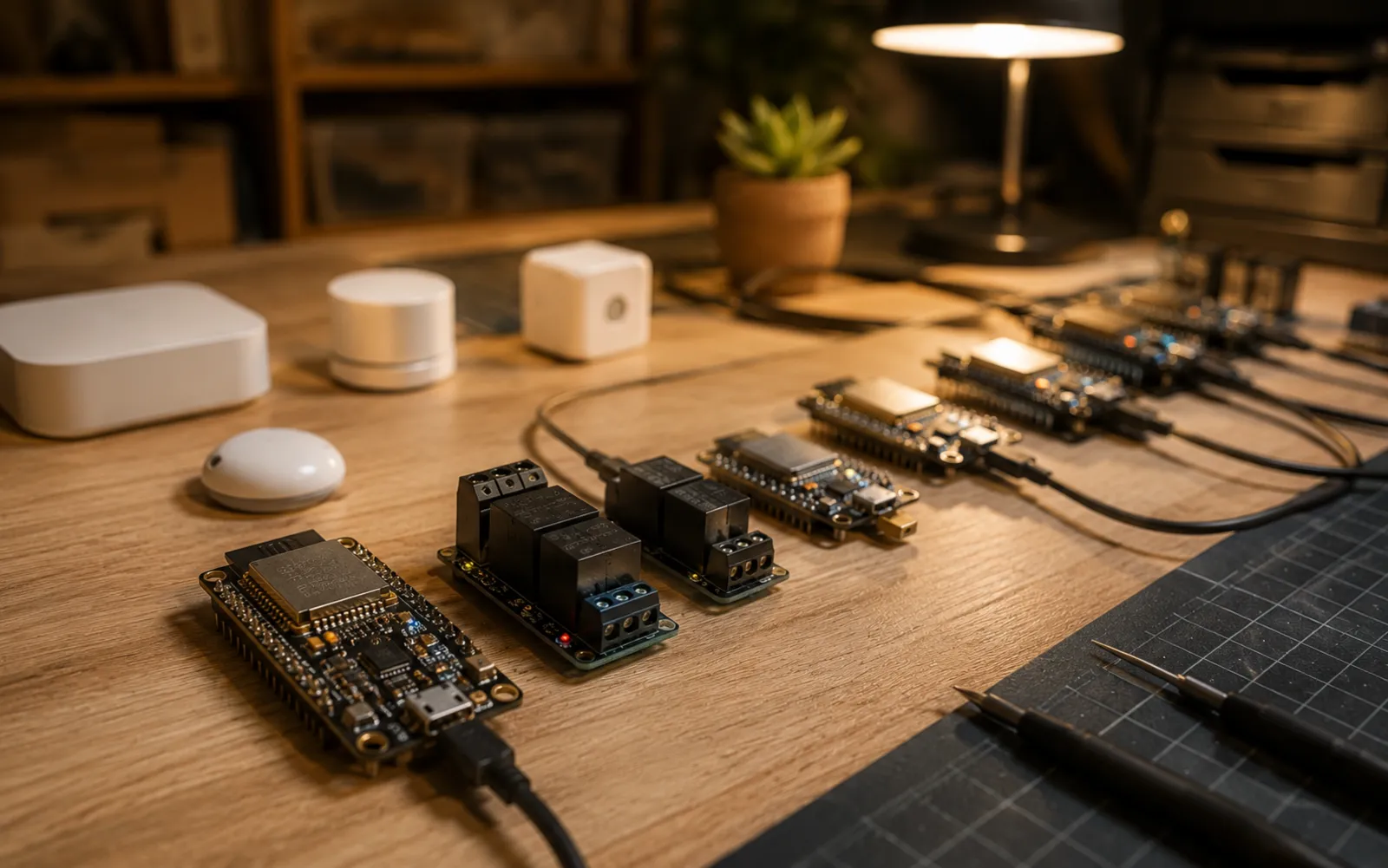 Banc de test ESP32 et modules relais avant installation